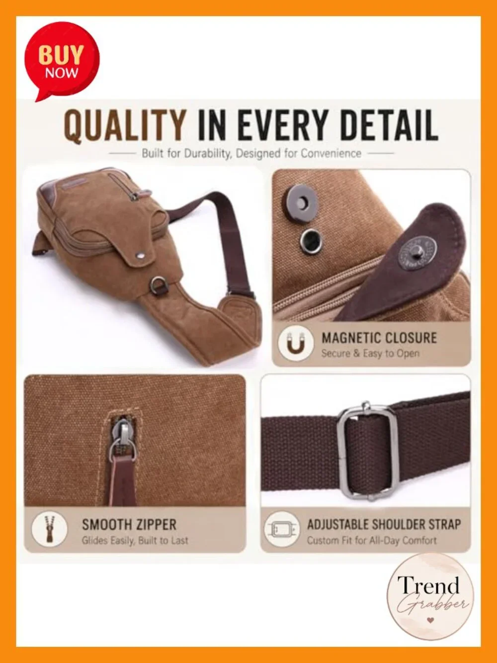 Canvas Sling Bag for Men Crossbody Chest Bag Casual Daypack Backpack Adjustable